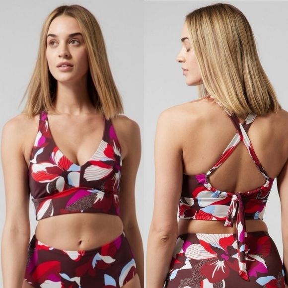 Athleta Plunge Bikini Top D-dd Decadent Chocolate Hero Bloom Large - Picture 2 of 12